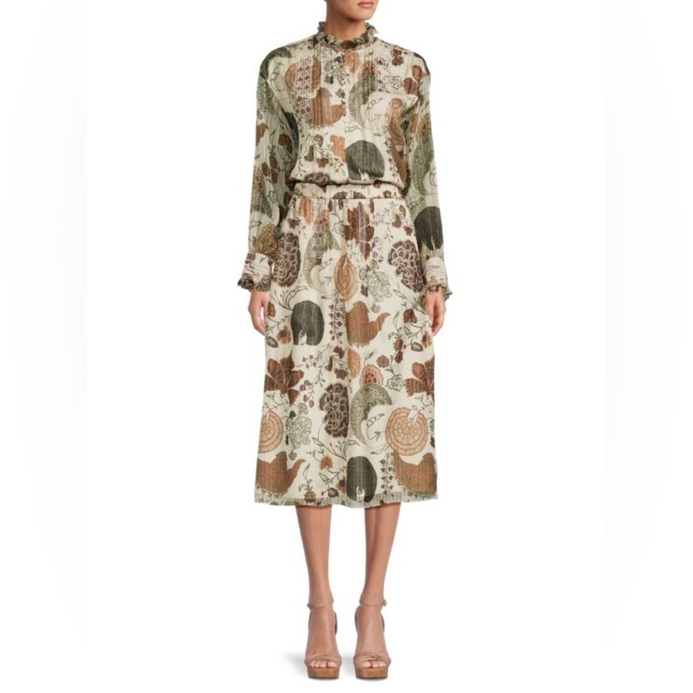 Floral Silk Blend Midi-Dress Lafayette 148 Size XS Fall Autumn Luxury